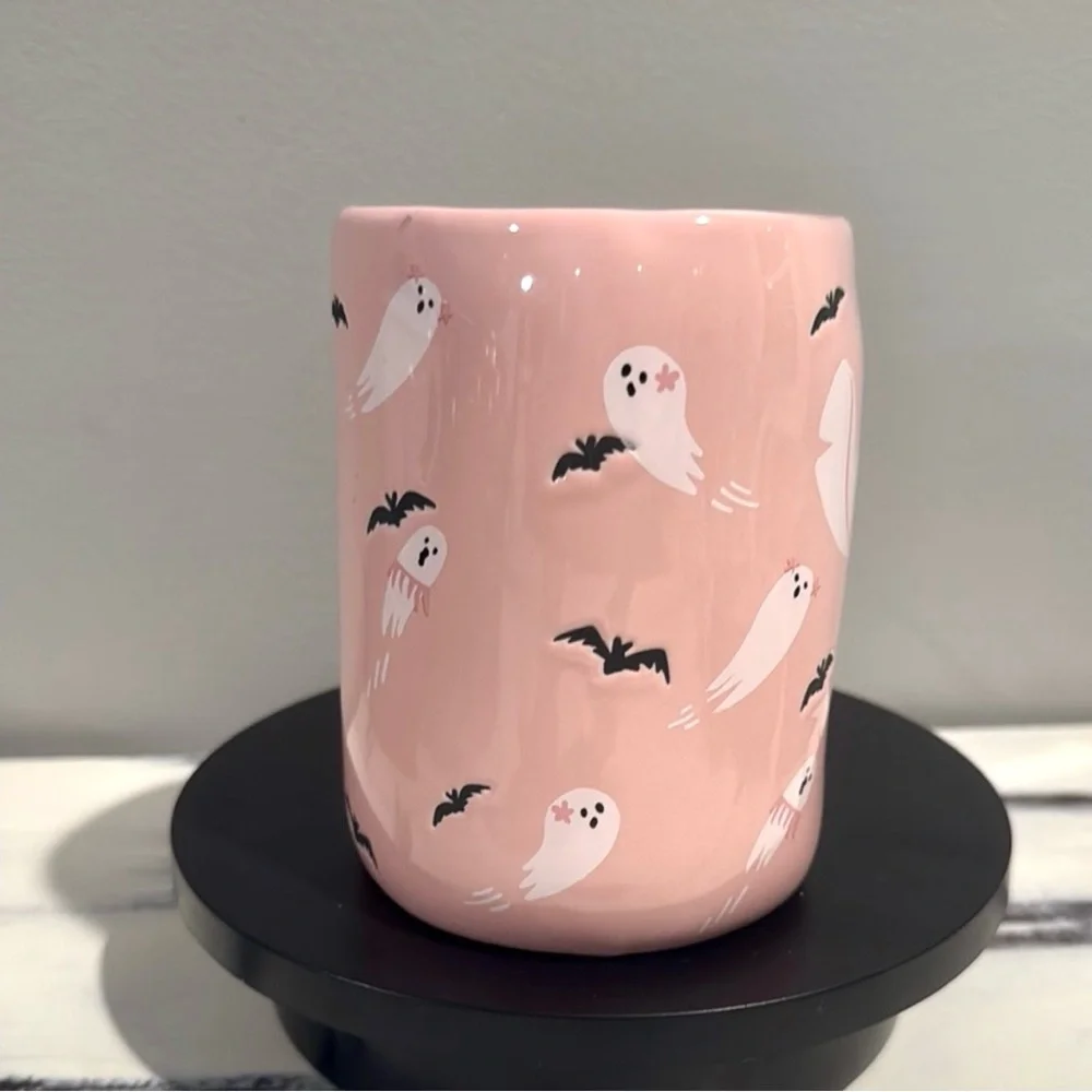 NEW Rae Dunn Disney Stitch Halloween Coffee Mug Pink Spooky Pumpkin‎ Ghosts Bats